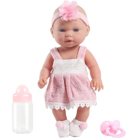 12 Inch Baby Doll with Clothes Headband Pacifier and Feeding Bottle for Kids - Picture 2 of 6